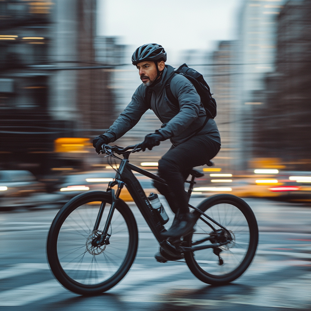 a cyclist on a city street