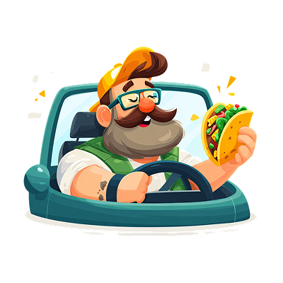 person driving with a taco in hand