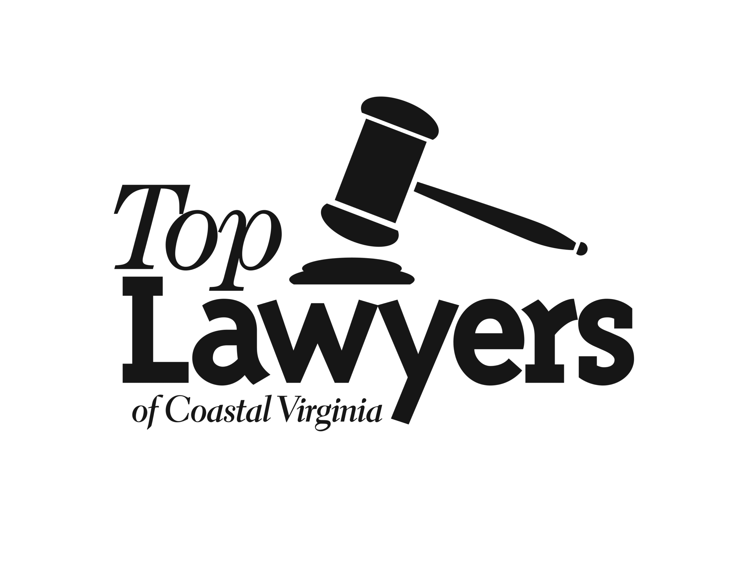 Logo with gavel, text: Top Lawyers of Coastal Virginia